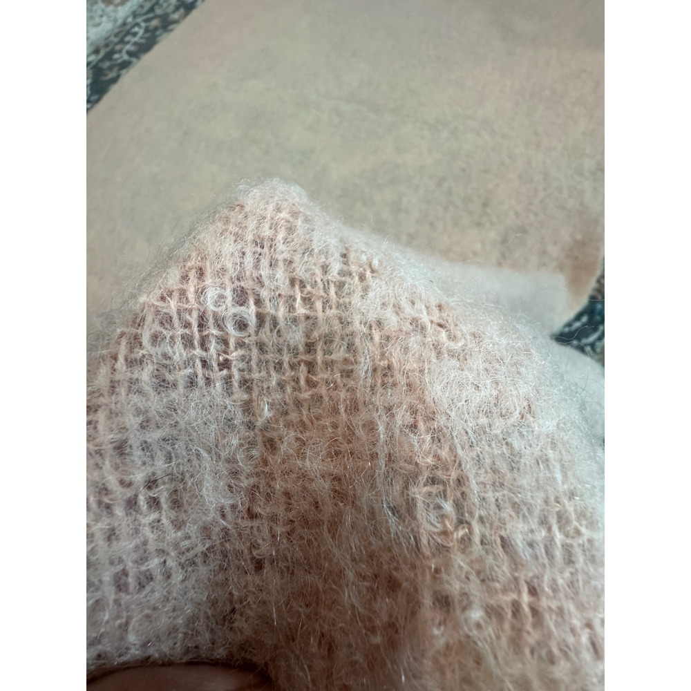 Vintage Pure New Wool Peach Pink Fringed Throw Blanket Made UK Mohair Style 4x6 - Picture 5 of 6